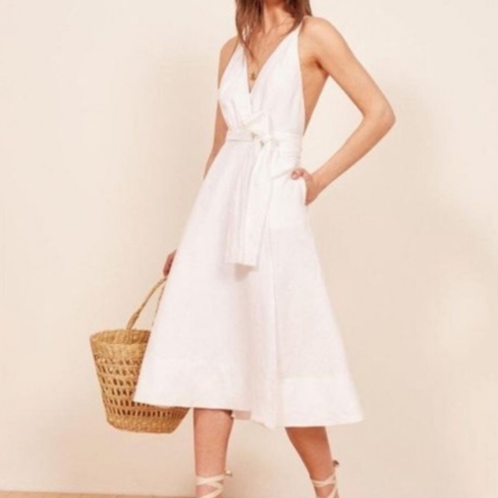 Reformation “Maggie” Dress, white linen